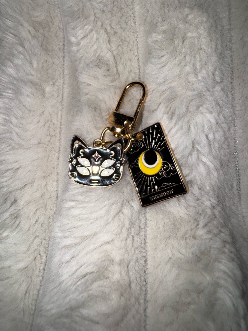 Moon tarot card and cat bag charm